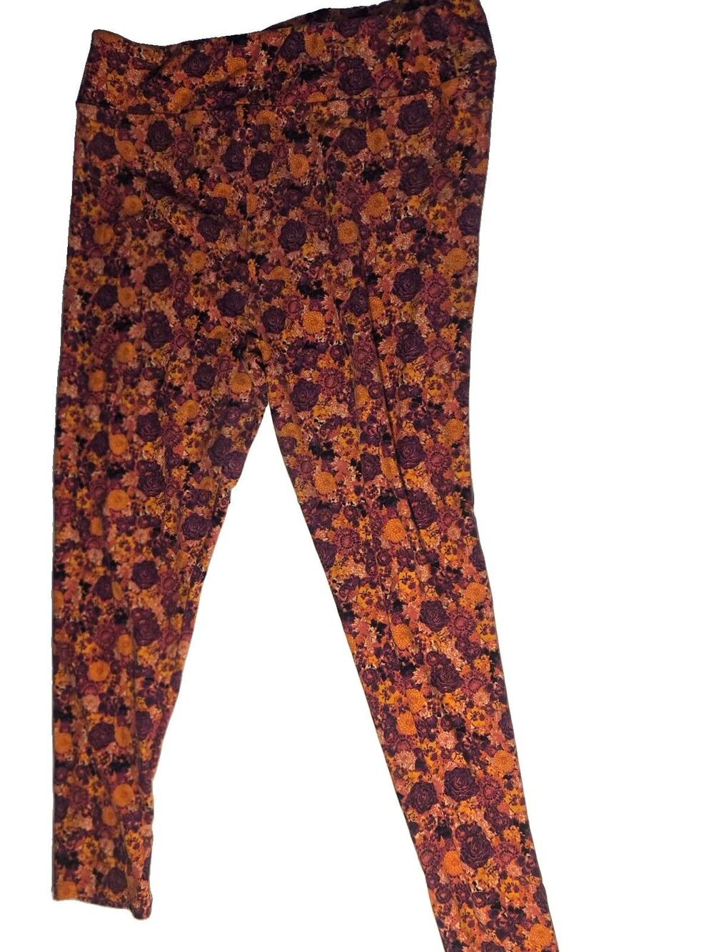 Lularoe TC2 Tall Curvy Leggings Pink Orange Roses Floral Dahlia